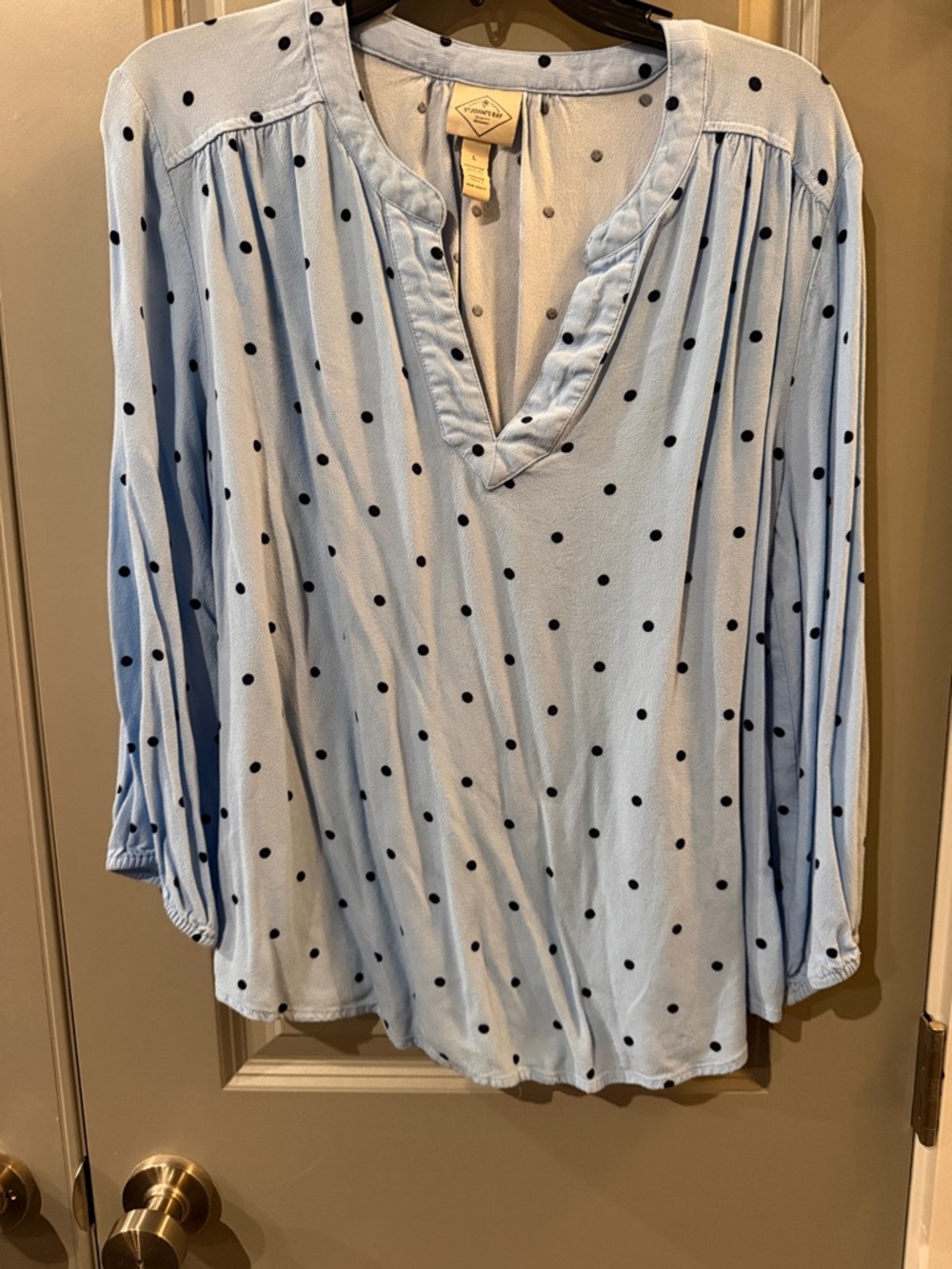St. John's Bay Light Blue Polka Dot V-Neck Blouse